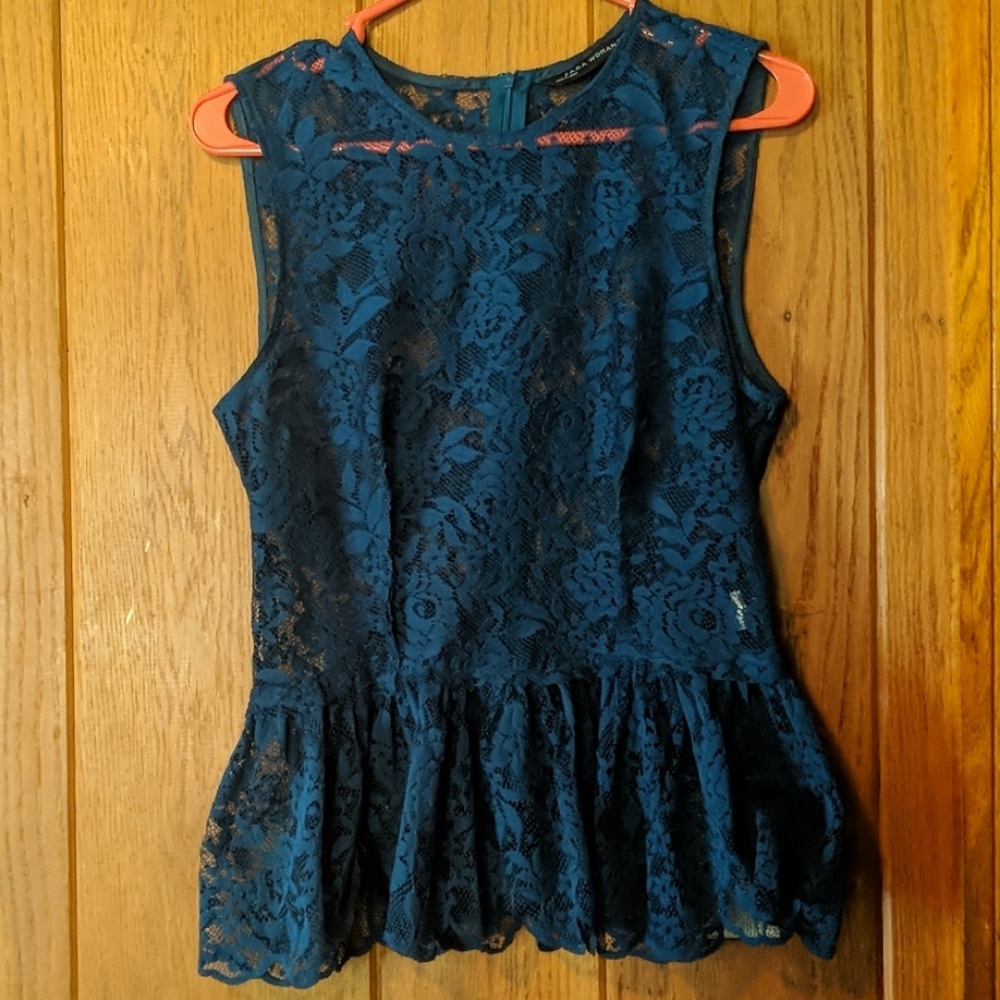 NWOT Deep Blue Zara Lace Sleeveless Top sz M